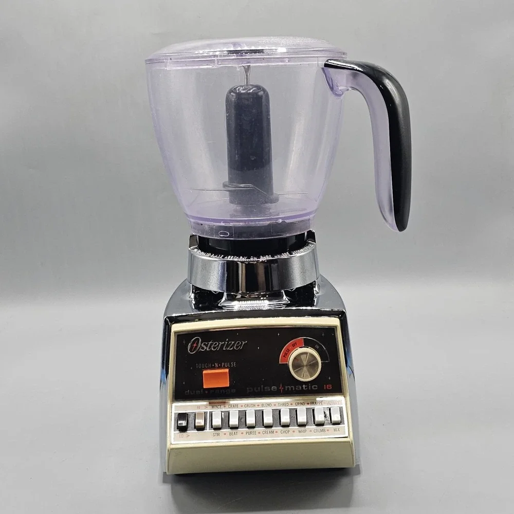 Vintage Osterizer  Chrome Galaxie Pulse Matic 16 Dual Range Blender Plastic Jar